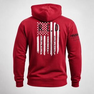 American Patriot RED Remember Everyone Deployed Hoodie Red Mens Medium